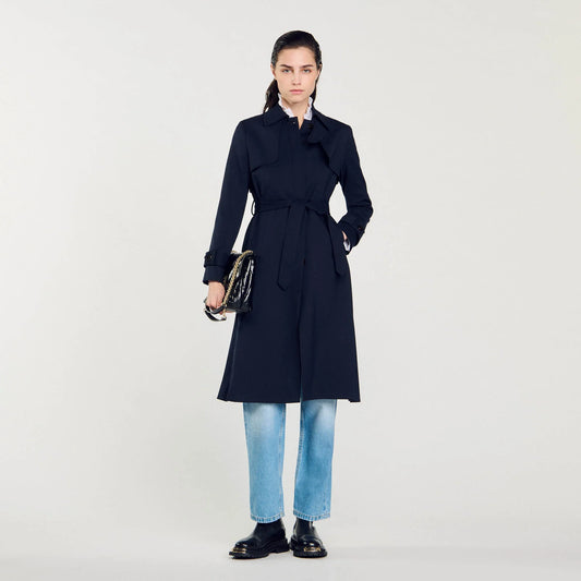 Trench Coat With Pleated Inset Navy Blue