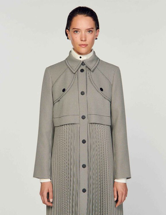 Sandro outlet Paris Coat Long houndstooth coatigan