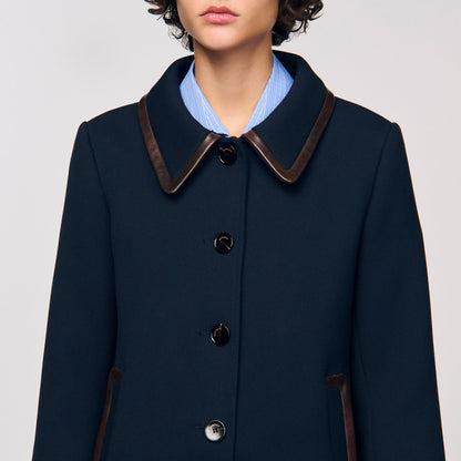 Mazaria Coat With Leather Stripes Navy Blue