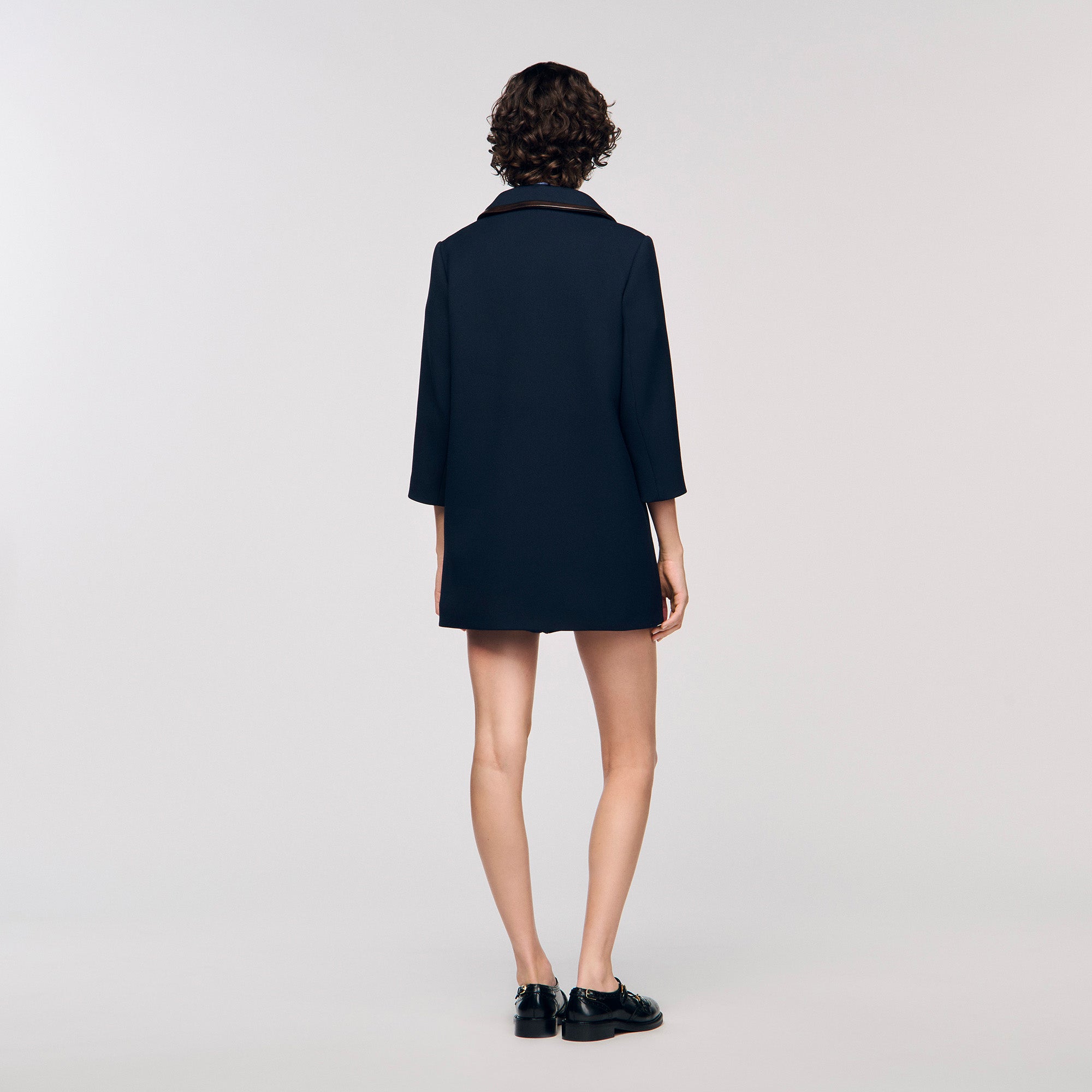 Mazaria Coat With Leather Stripes Navy Blue