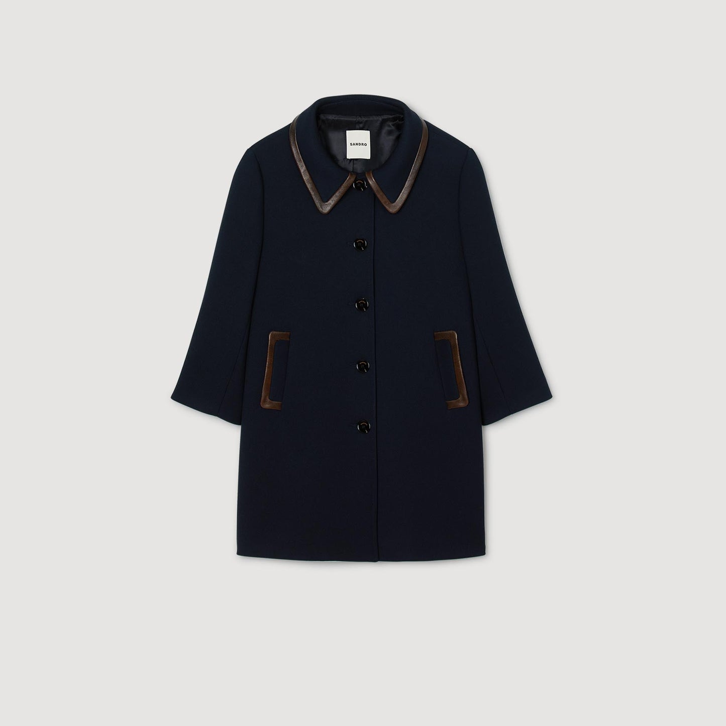 Mazaria Coat With Leather Stripes Navy Blue