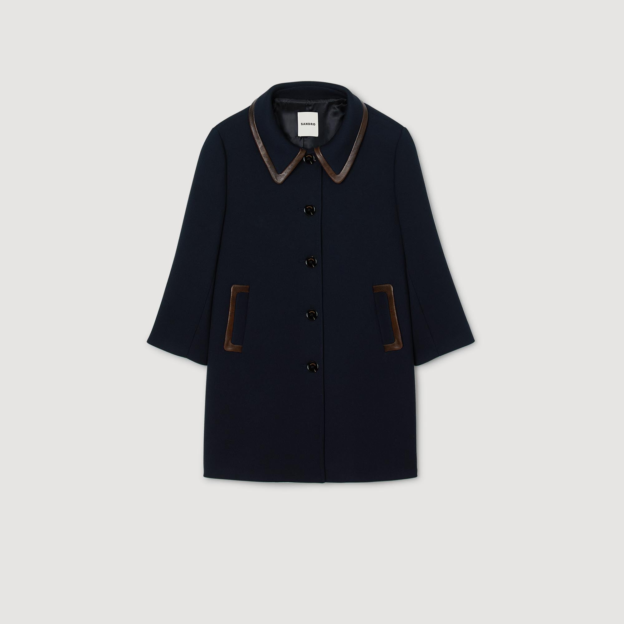 Mazaria Coat With Leather Stripes Navy Blue