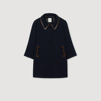 Mazaria Coat With Leather Stripes Navy Blue