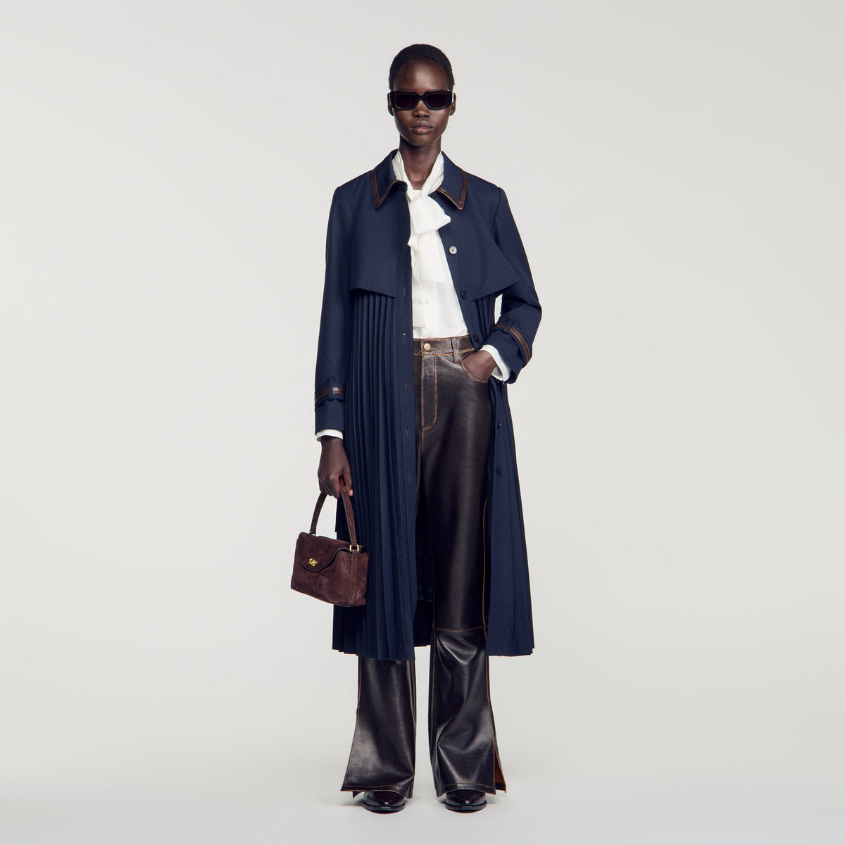 Regine Trench with pleated leather collar Navy Blue