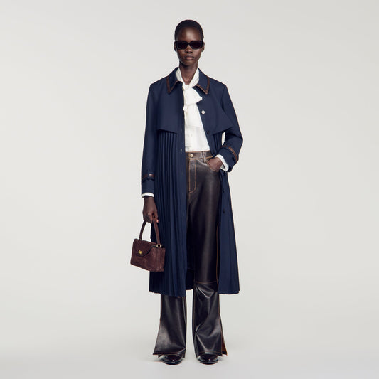 Regine Trench with pleated leather collar Navy Blue