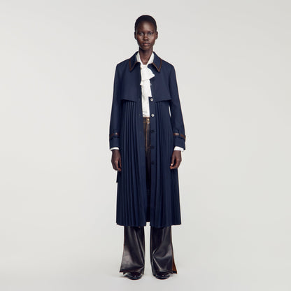 Regine Trench with pleated leather collar Navy Blue