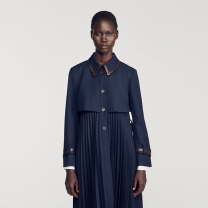 Regine Trench with pleated leather collar Navy Blue