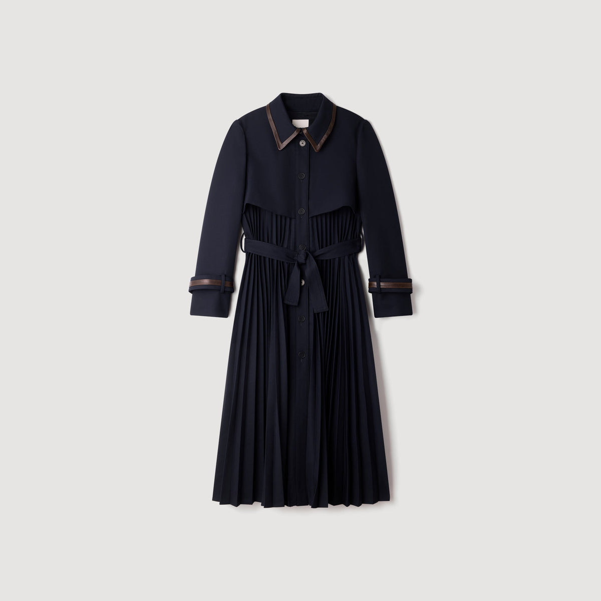 Regine Trench with pleated leather collar Navy Blue