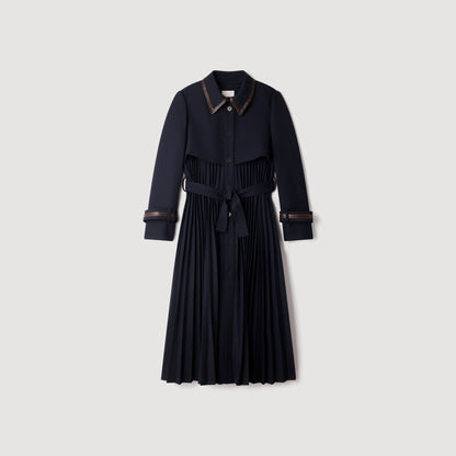 Regine Trench with pleated leather collar Navy Blue