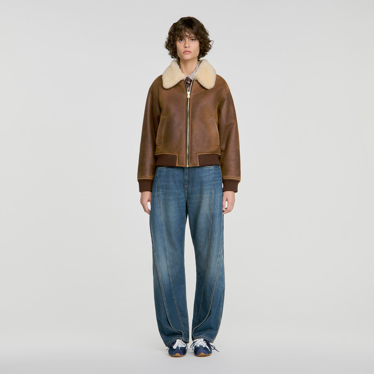 Hollis Zipped Shearling Jacket Brown