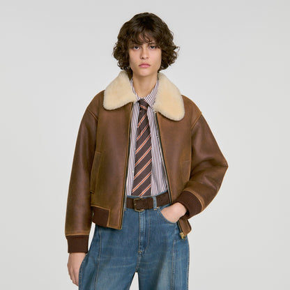 Hollis Zipped Shearling Jacket Brown
