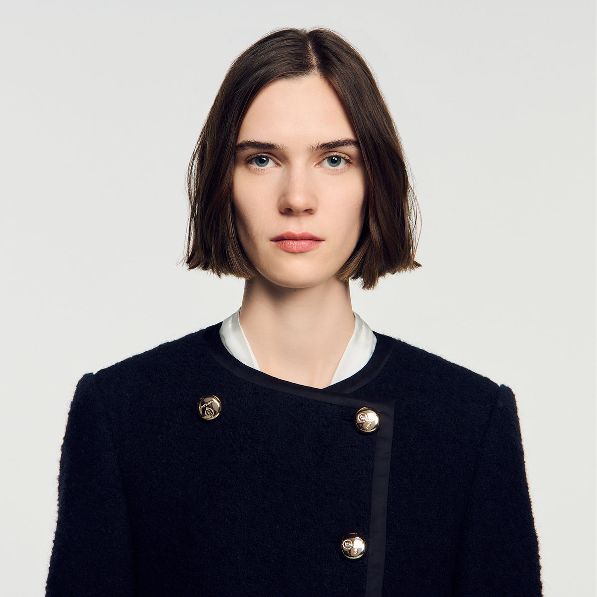 Saywer Tweed Coat With Jewel Buttons Black