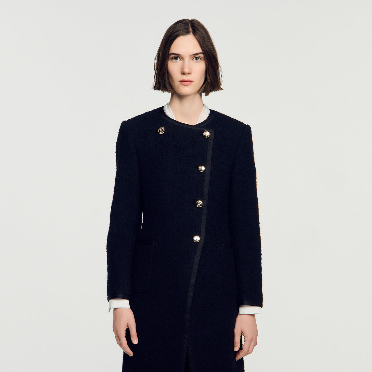 Saywer Tweed Coat With Jewel Buttons Black