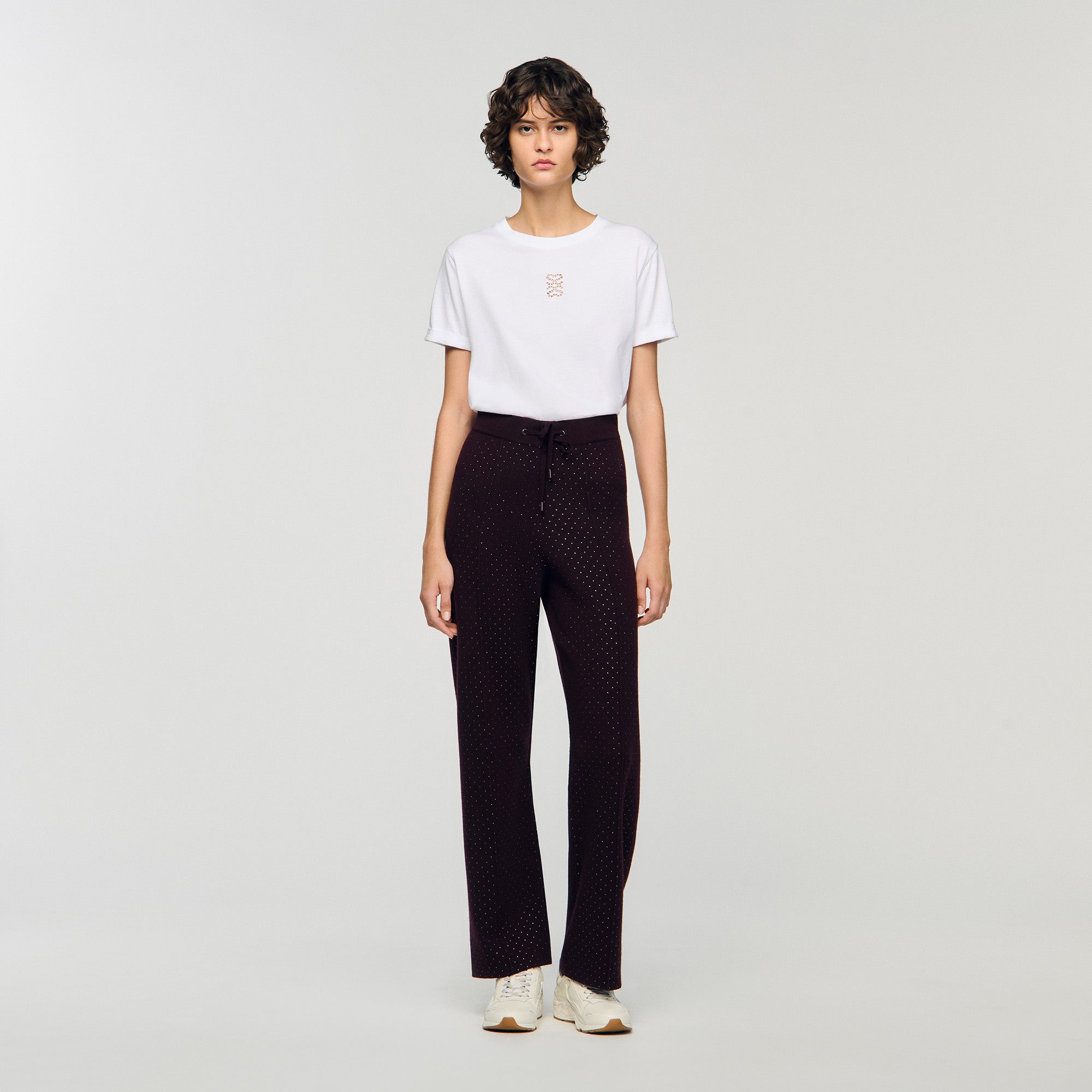 Vadim Knit Rhinestone-Covered Trousers Purple