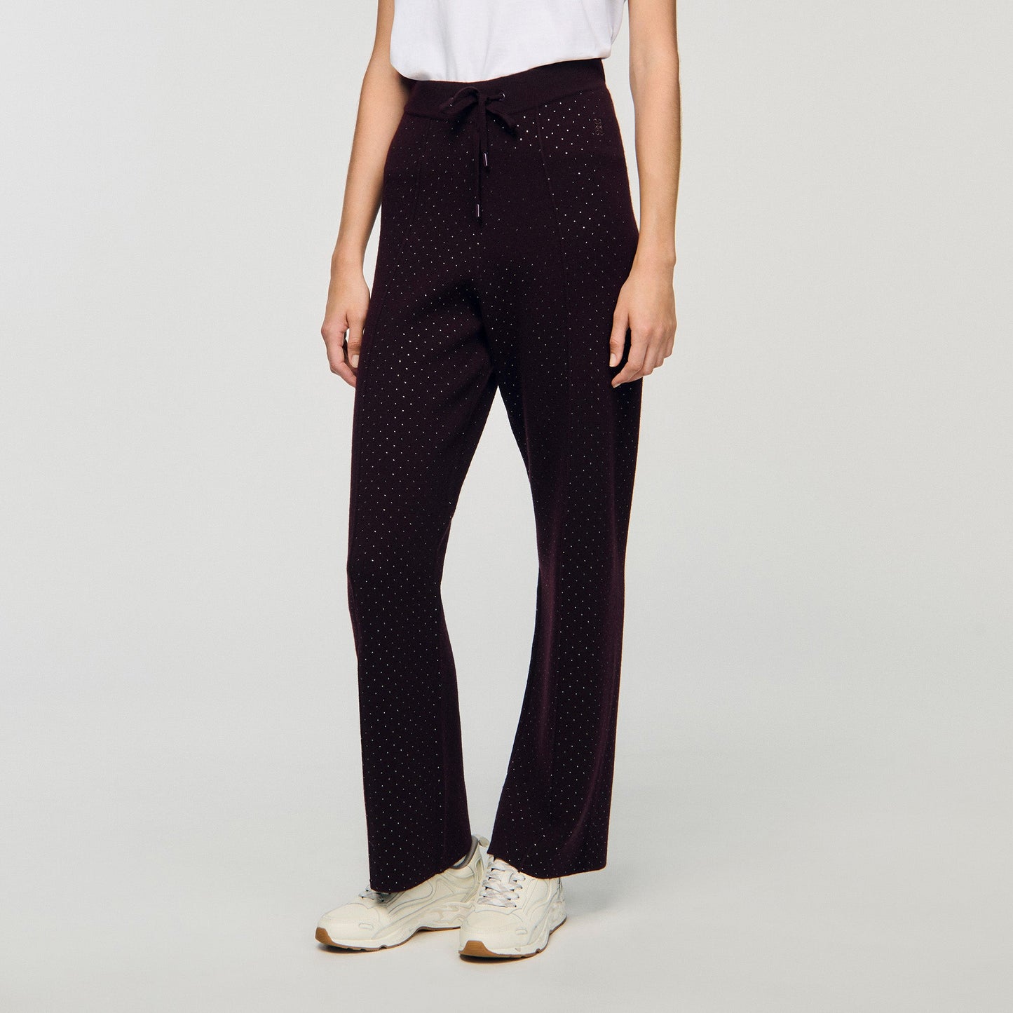 Vadim Knit Rhinestone-Covered Trousers Purple