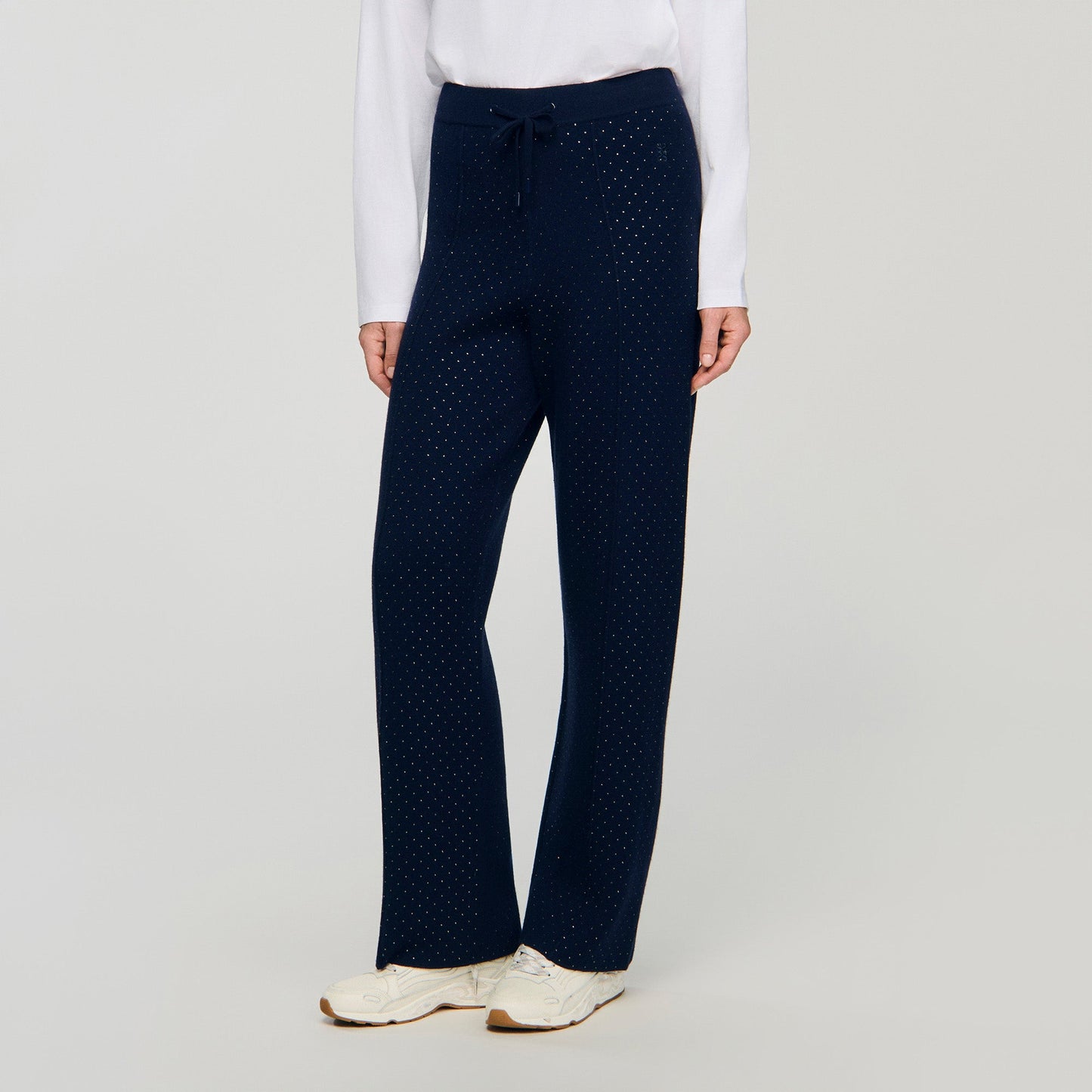 Vadim Knit Rhinestone-Covered Trousers Navy Blue