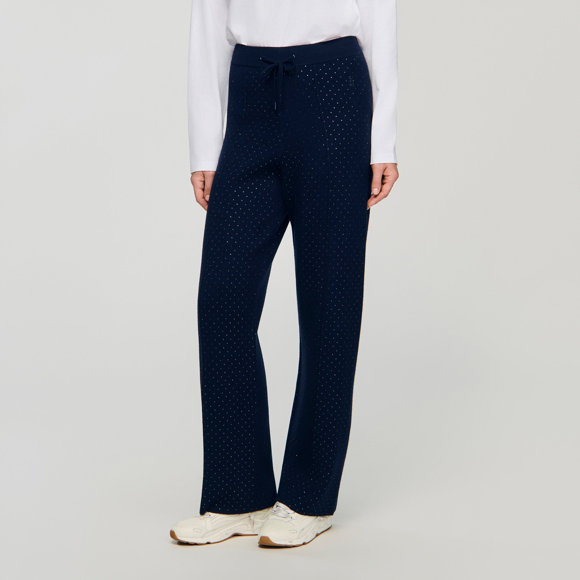 Vadim Knit Rhinestone-Covered Trousers Navy Blue