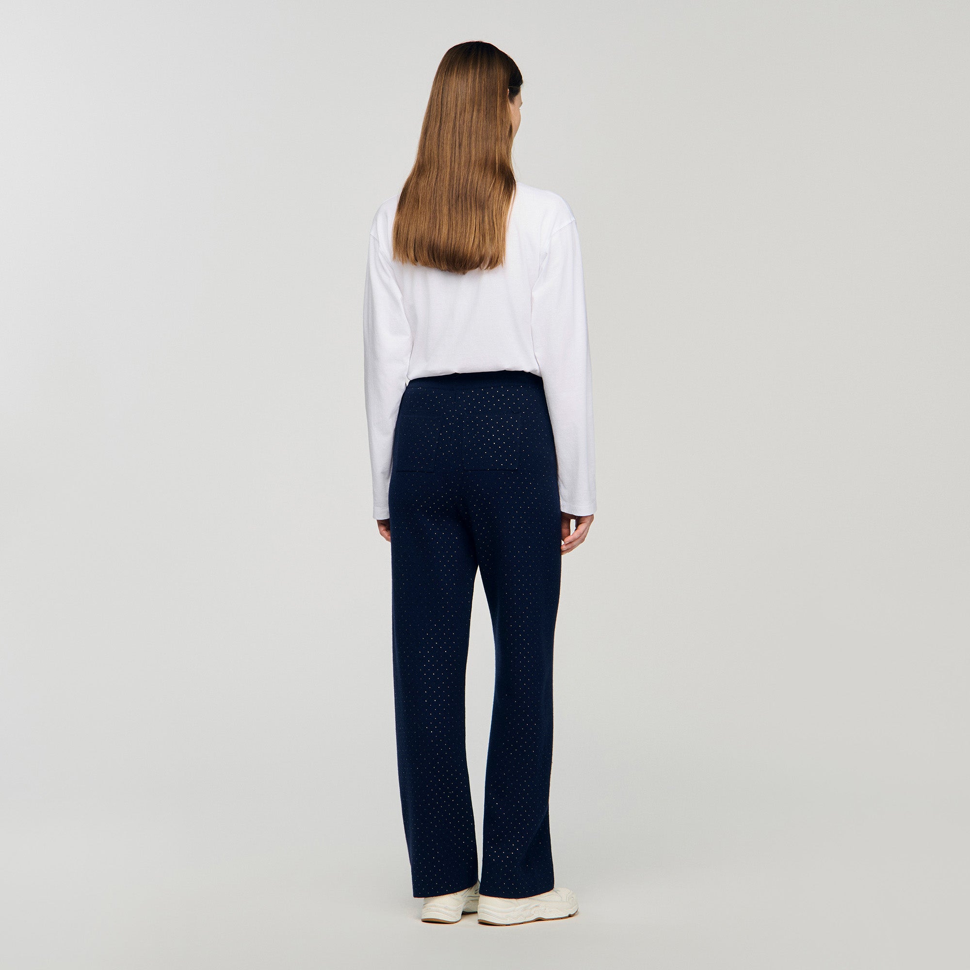 Vadim Knit Rhinestone-Covered Trousers Navy Blue