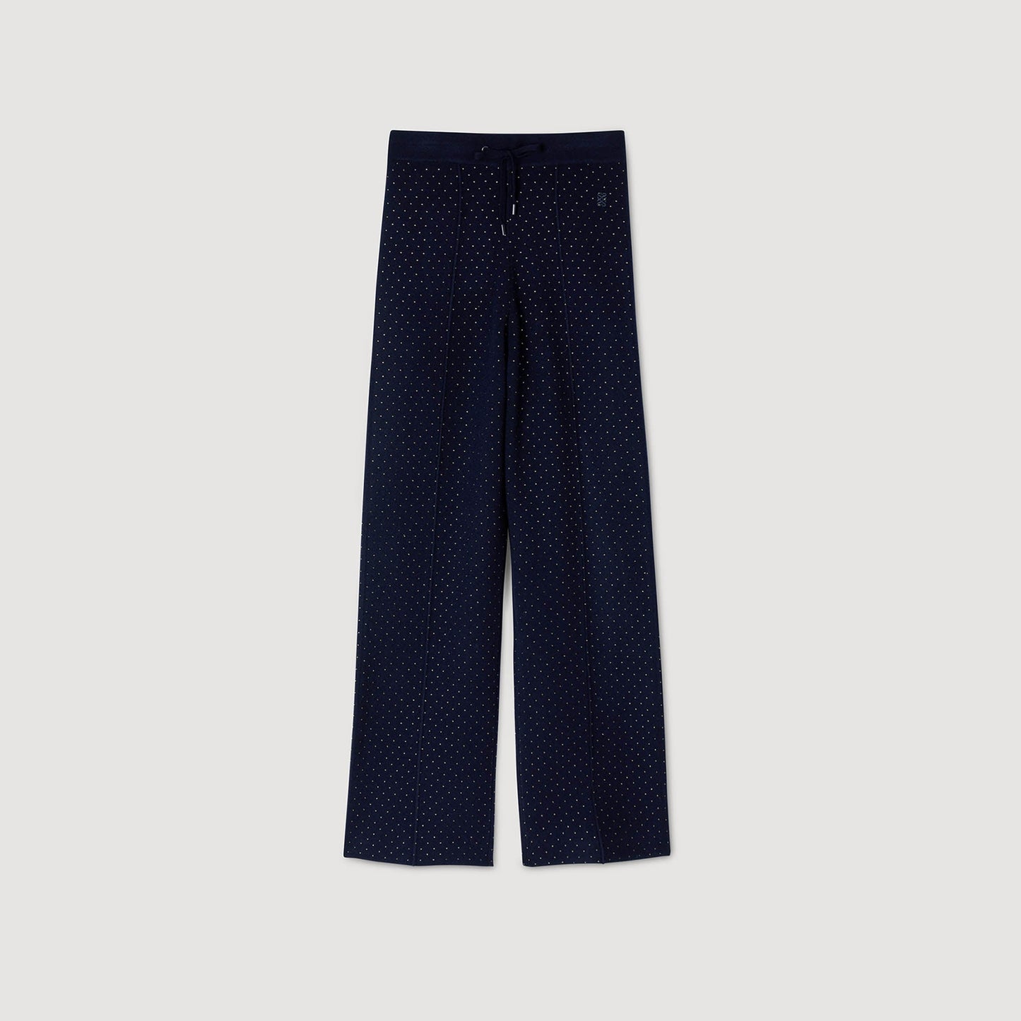 Vadim Knit Rhinestone-Covered Trousers Navy Blue