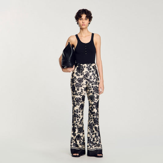 Floral Trousers Ecru / Black