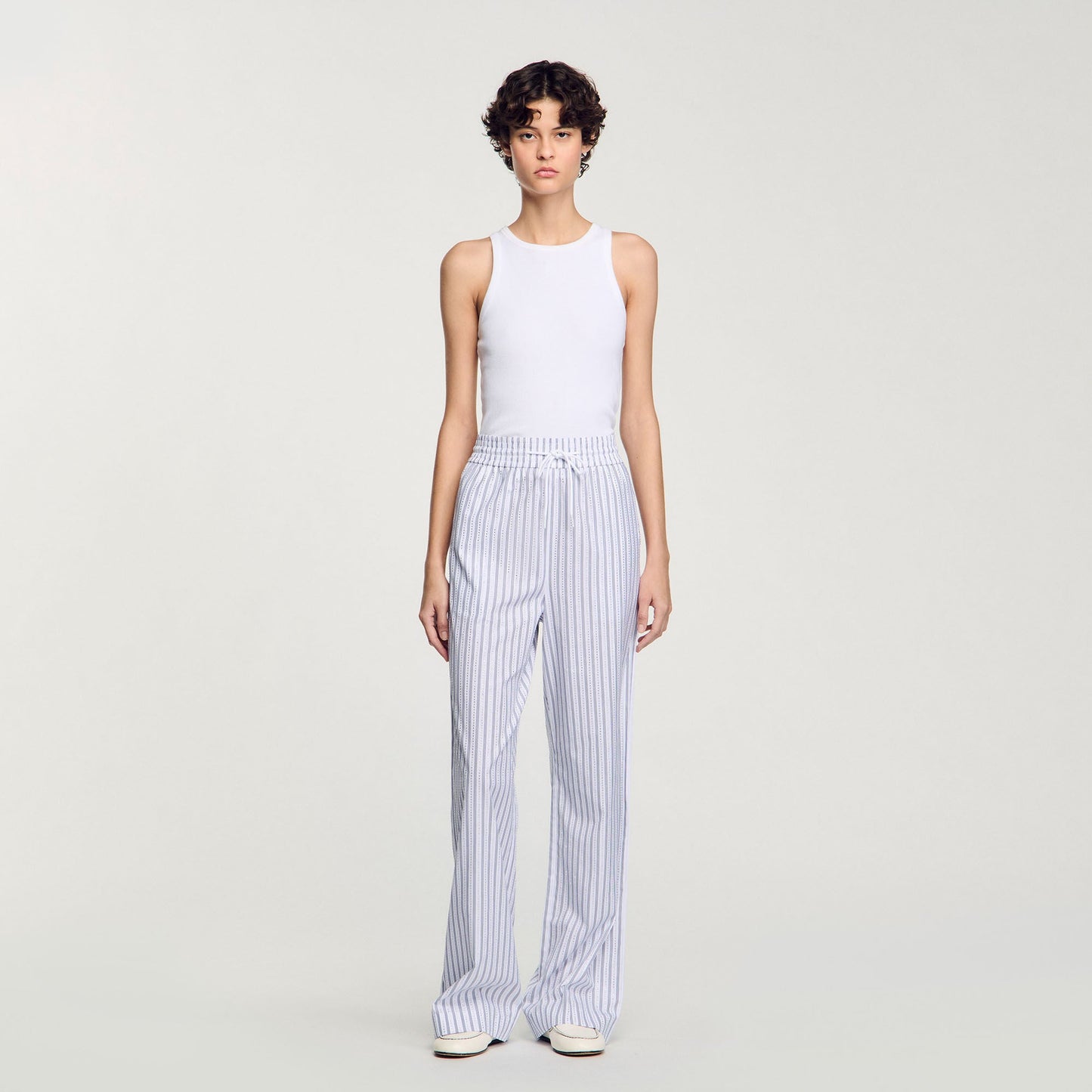 Rhinestone Striped Trousers White