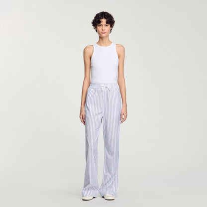 Rhinestone Striped Trousers White