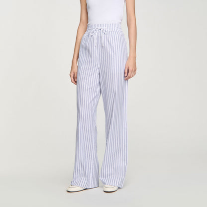 Rhinestone Striped Trousers White