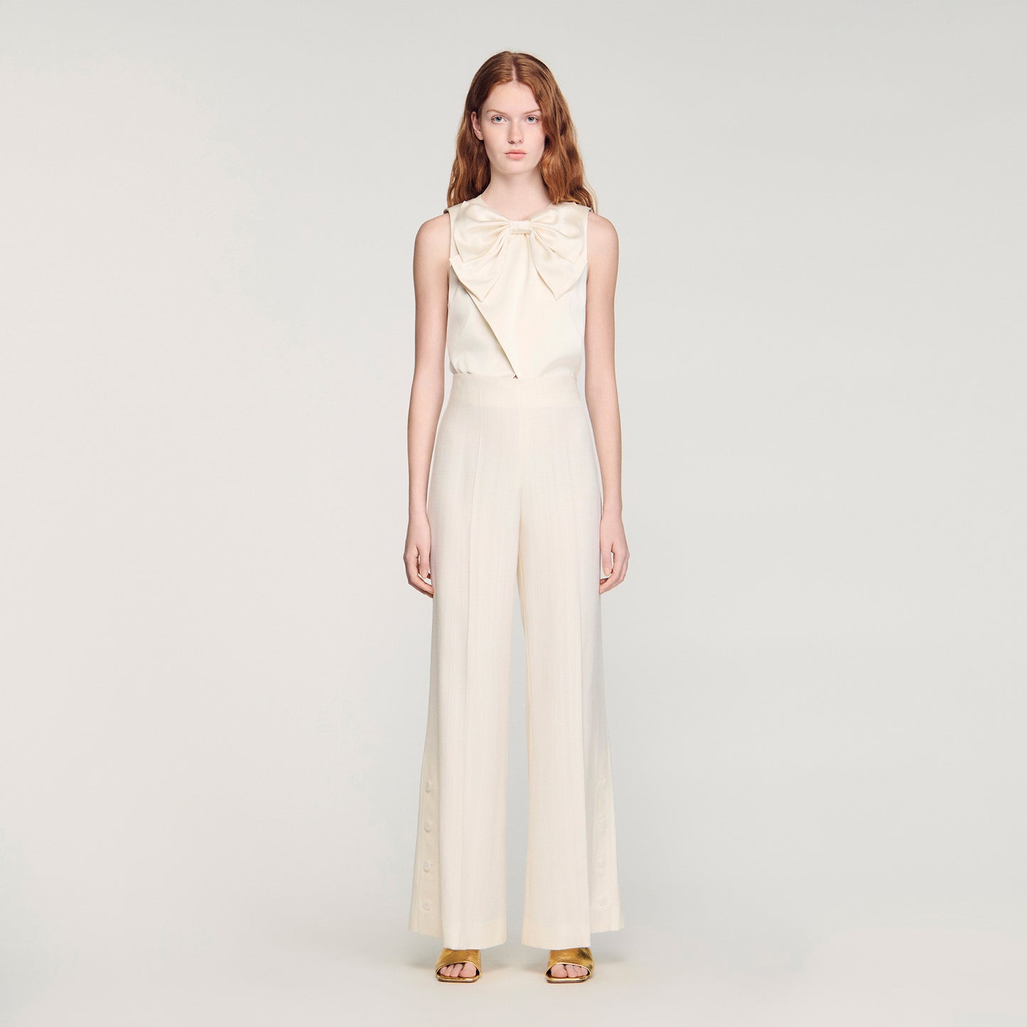 Tobias Buttoned-Slit Straight-Leg Trousers Ecru