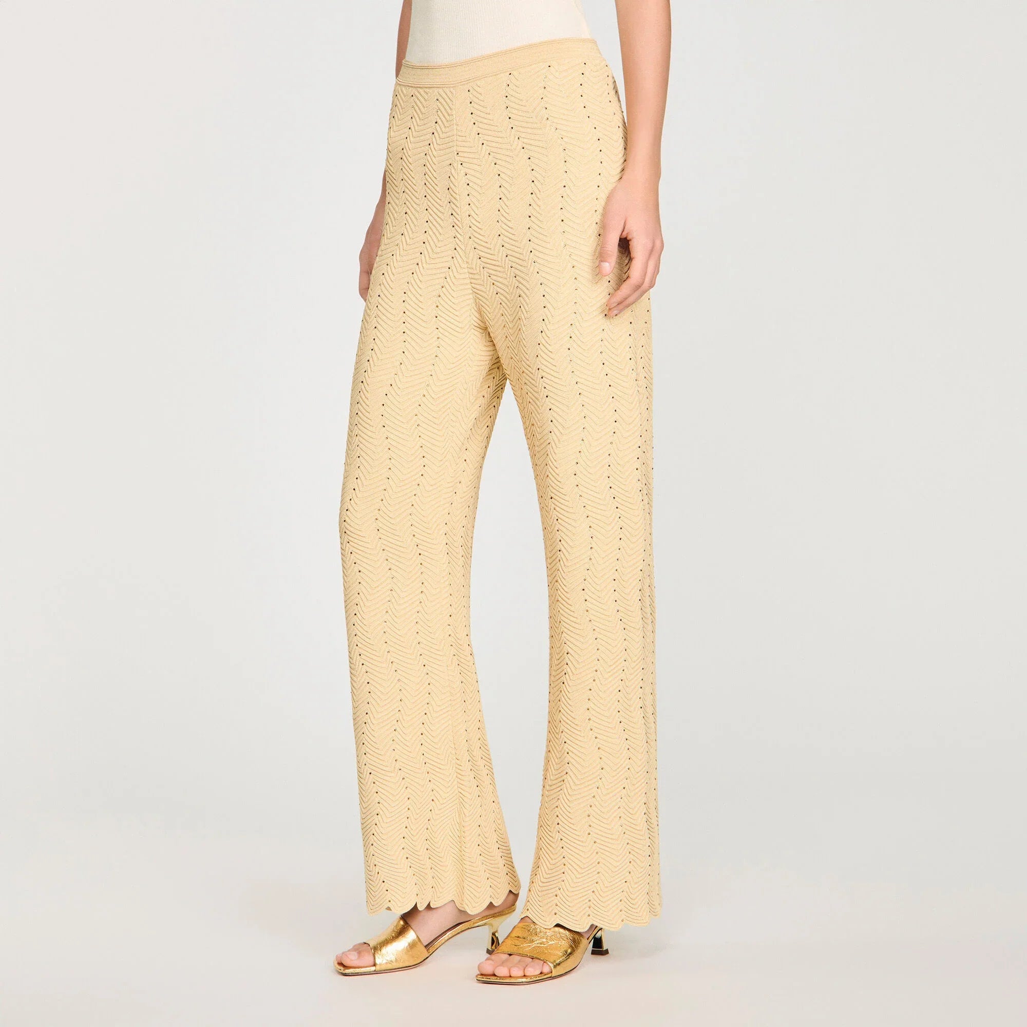 Lolame Rhinestone Knit Trousers Gold