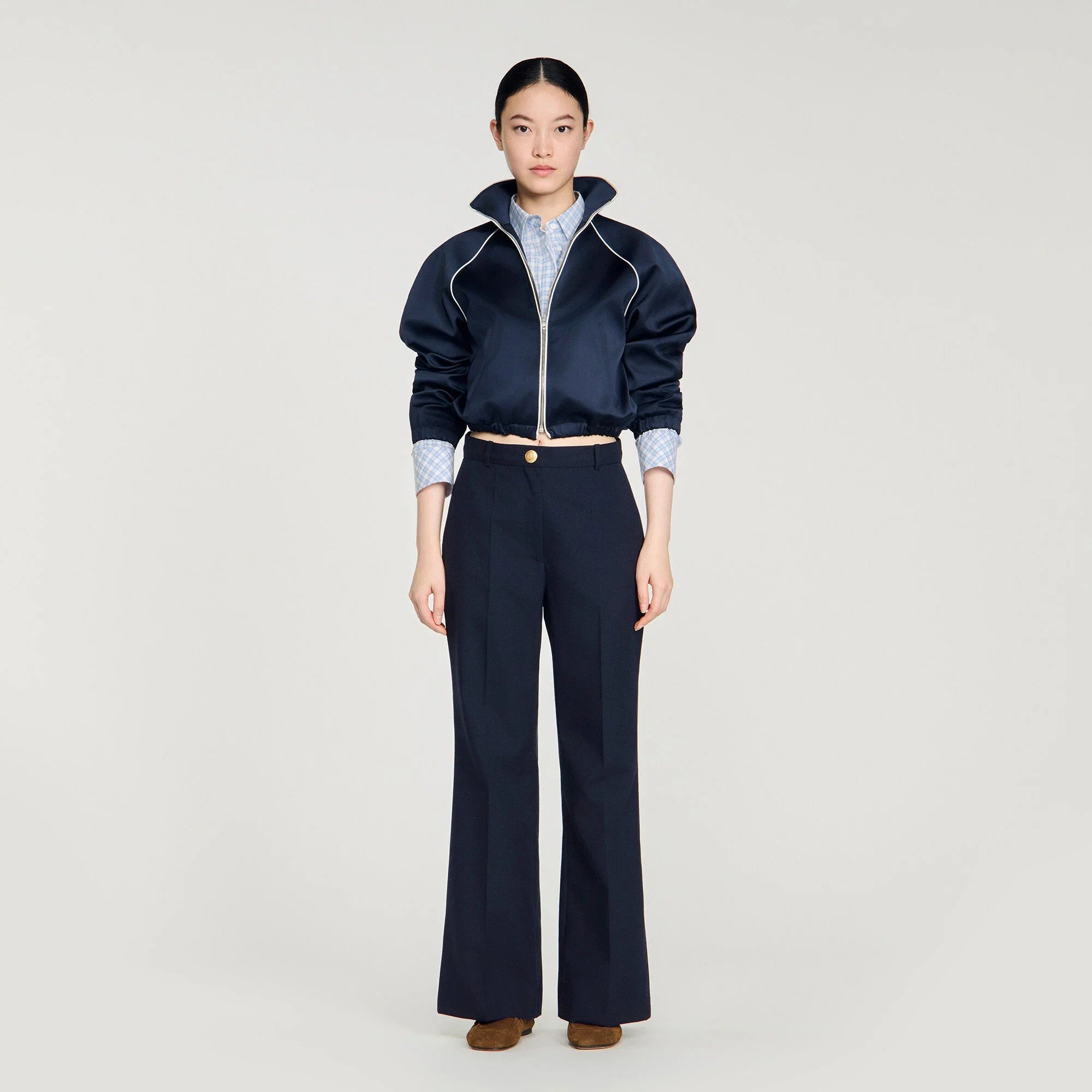 Lionel Wide-Leg Wool Trousers Navy Blue