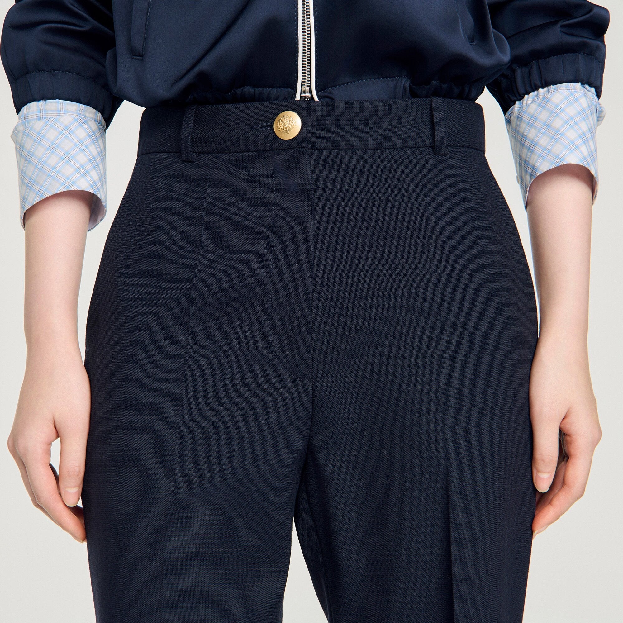 Lionel Wide-Leg Wool Trousers Navy Blue