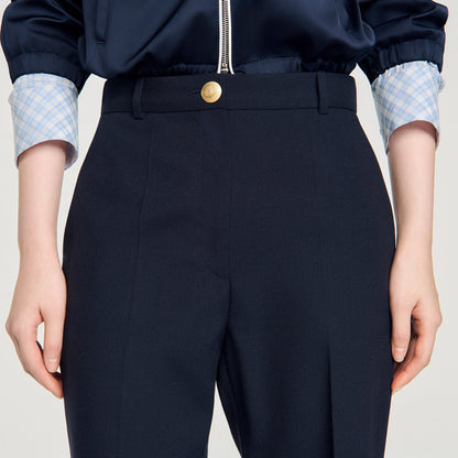 Lionel Wide-Leg Wool Trousers Navy Blue