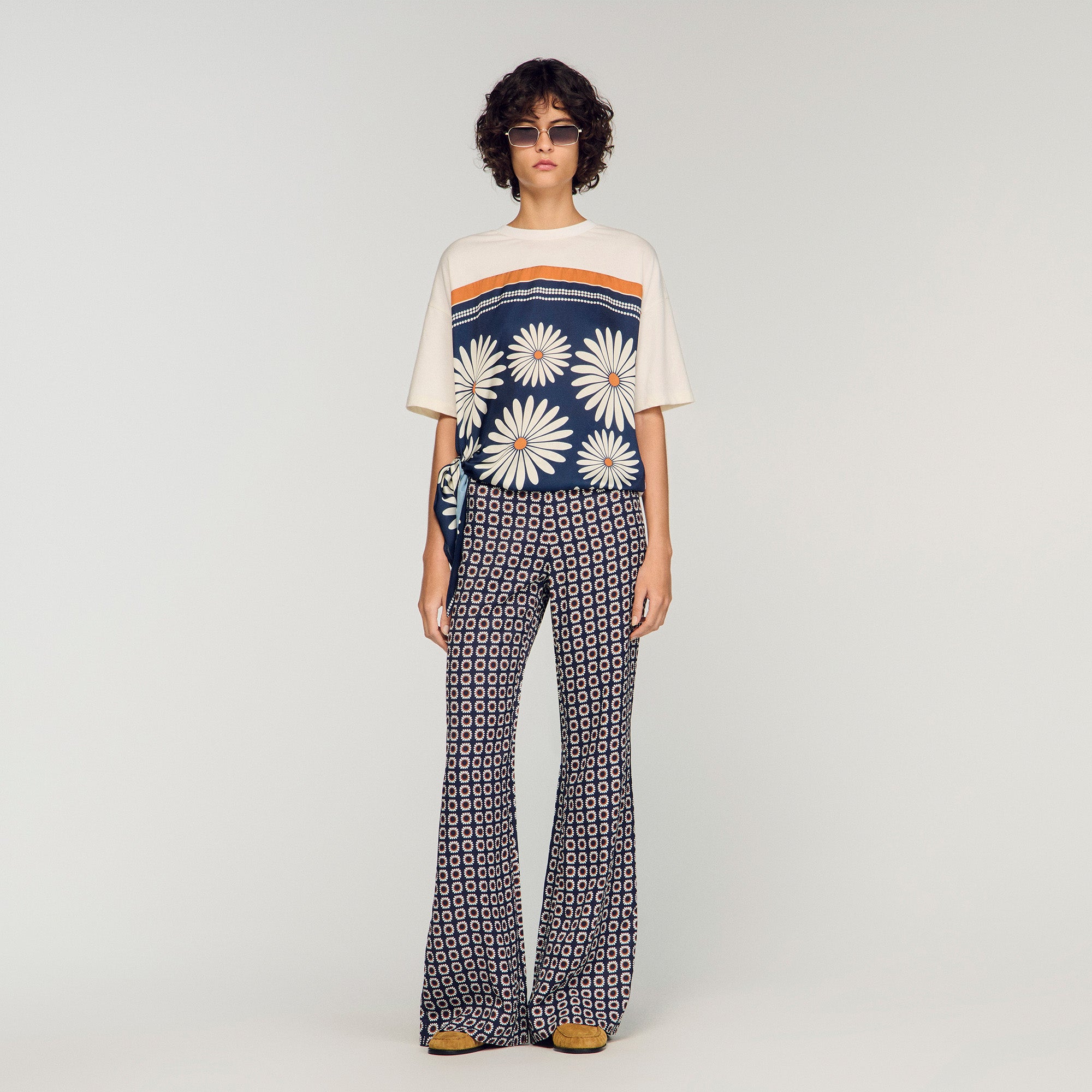 Donovan Floral-Print Floaty Trousers Deep Blue / Ocher