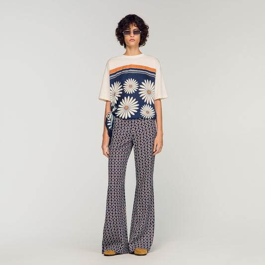 Donovan Floral-Print Floaty Trousers Deep Blue / Ocher