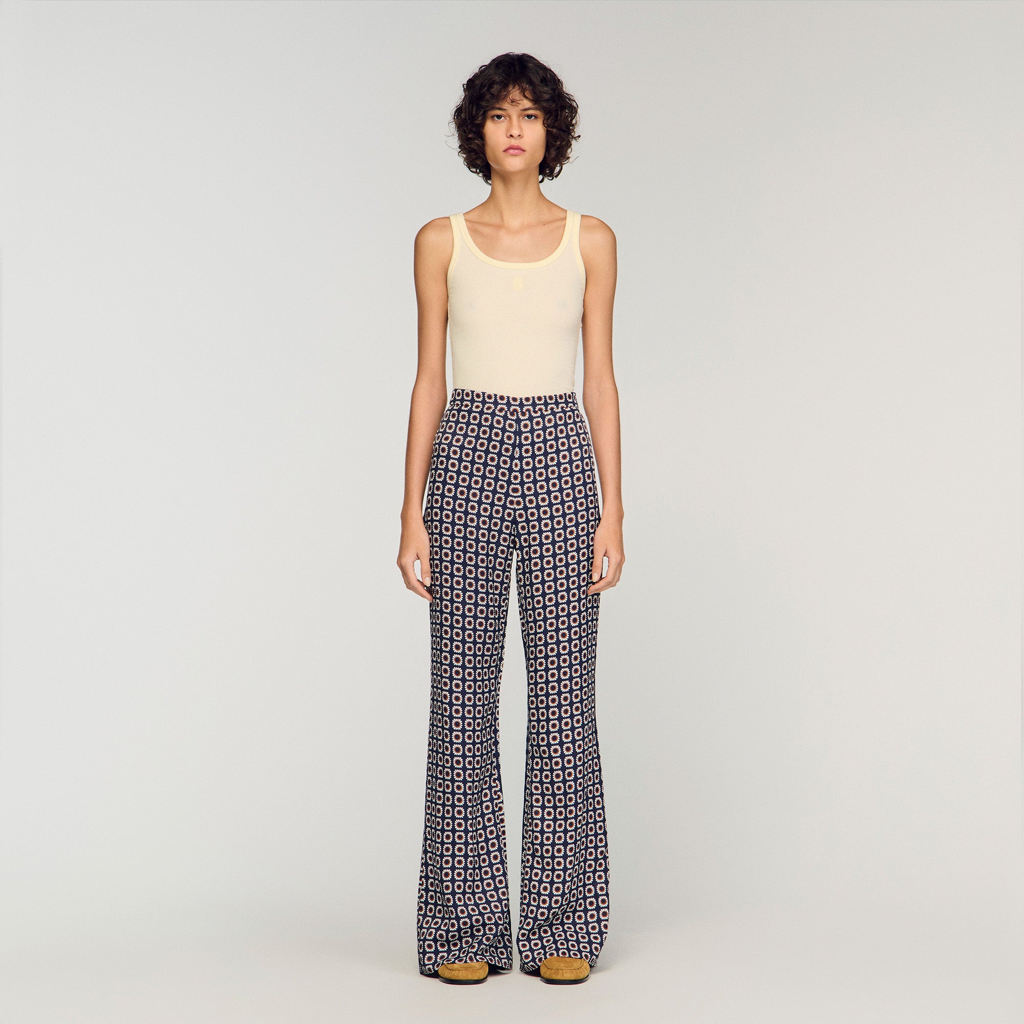 Donovan Floral-Print Floaty Trousers Deep Blue / Ocher