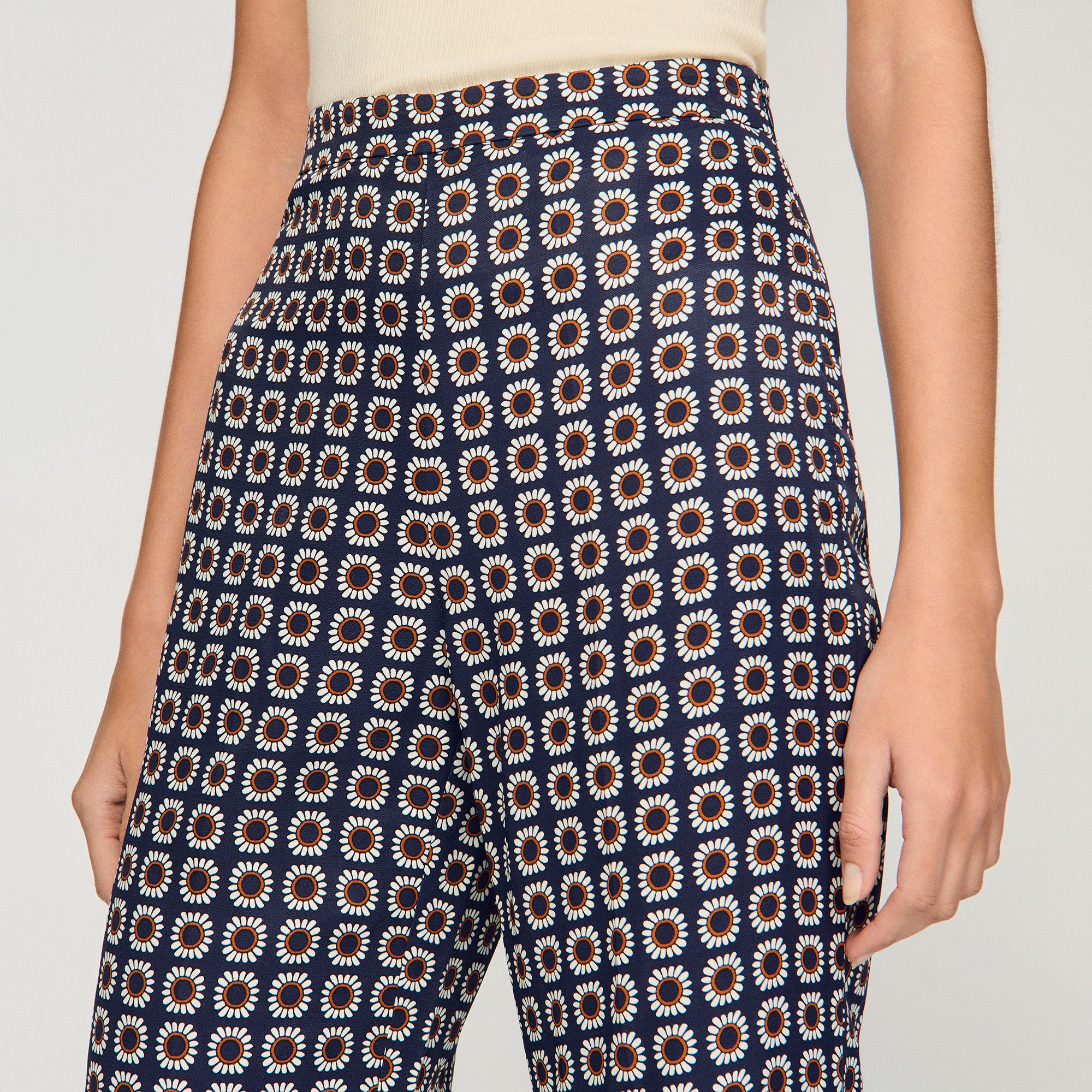 Donovan Floral-Print Floaty Trousers Deep Blue / Ocher