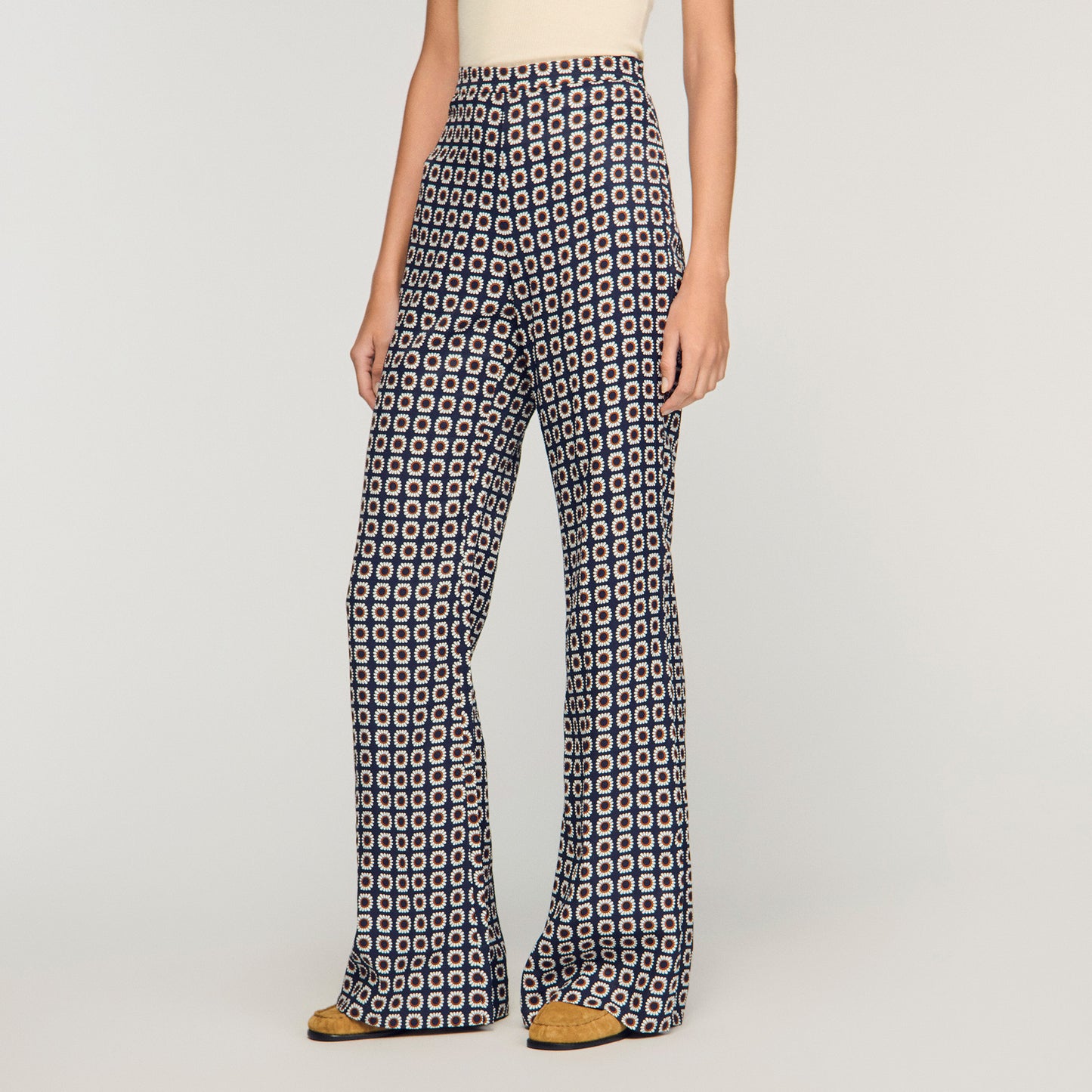 Donovan Floral-Print Floaty Trousers Deep Blue / Ocher