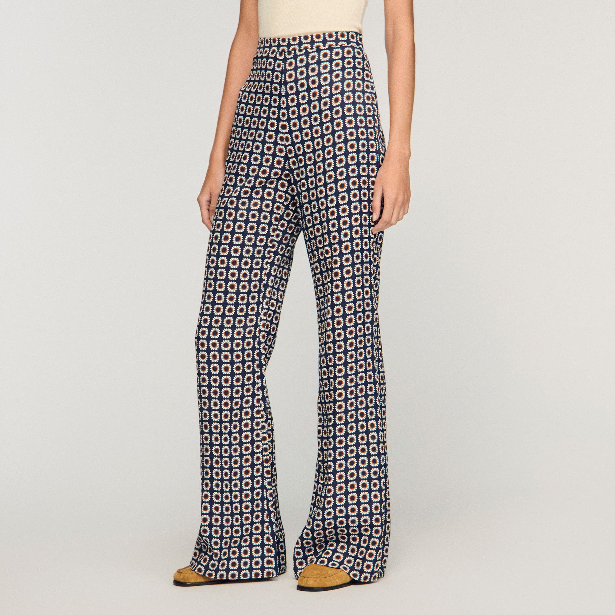 Donovan Floral-Print Floaty Trousers Deep Blue / Ocher