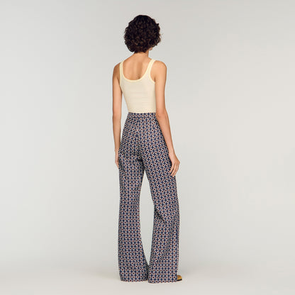 Donovan Floral-Print Floaty Trousers Deep Blue / Ocher