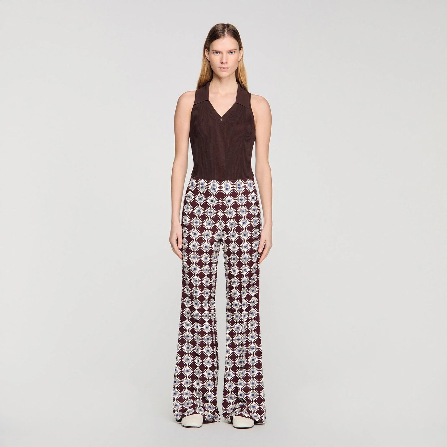 Doris Floral-Print Floaty Trousers Marron / Bleu