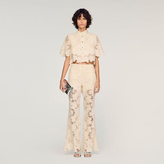 Amani Guipure Lace Trousers Ecru
