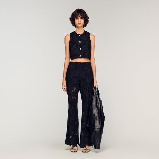 Amani Guipure Lace Trousers Black
