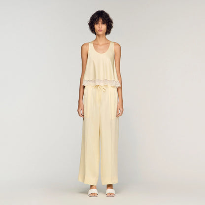 Talia Satin Wide-Leg Trousers Light Yellow