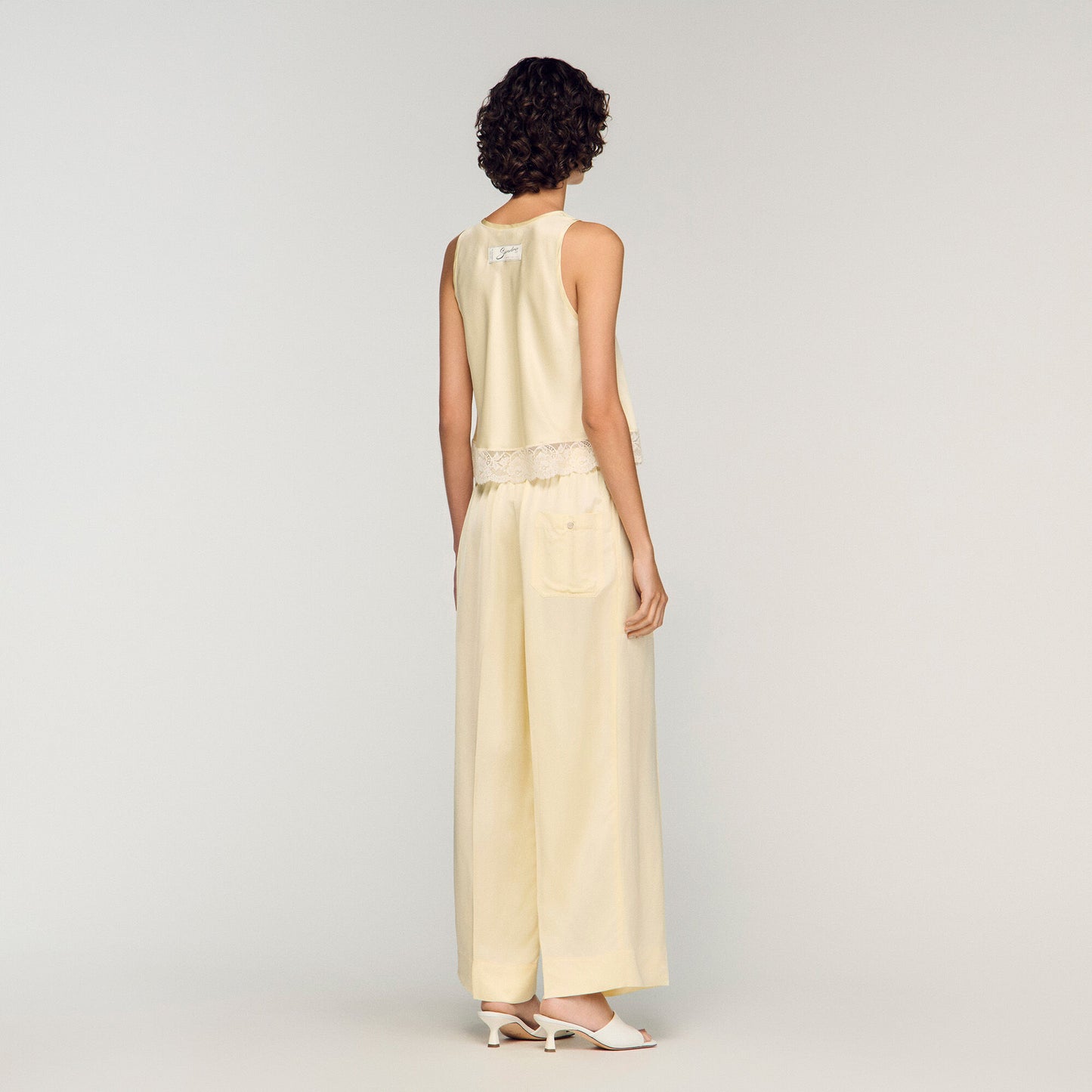 Talia Satin Wide-Leg Trousers Light Yellow