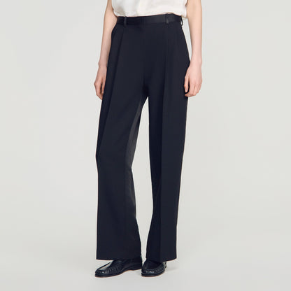 Azafrona Mixed-Material Satin Trousers Black