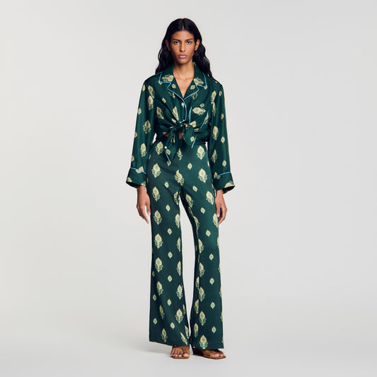 Curcuma Paisley-Print Floaty Trousers Green