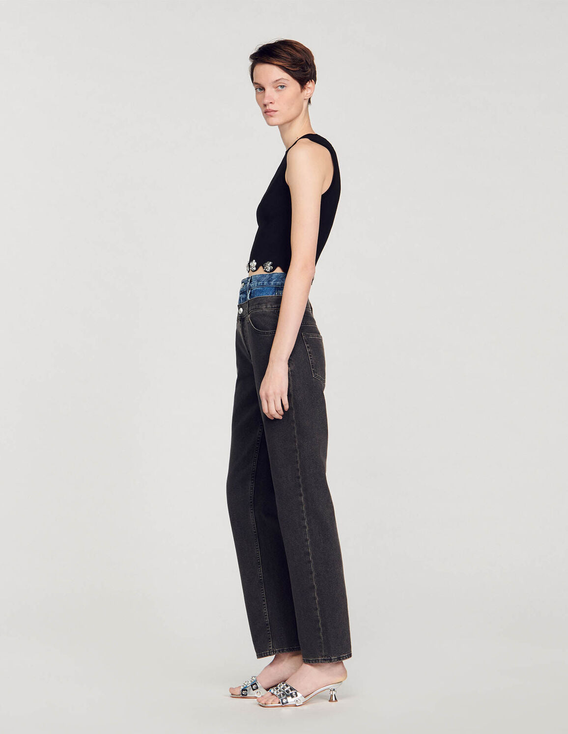 Sandro Basic Crop Top (Black)