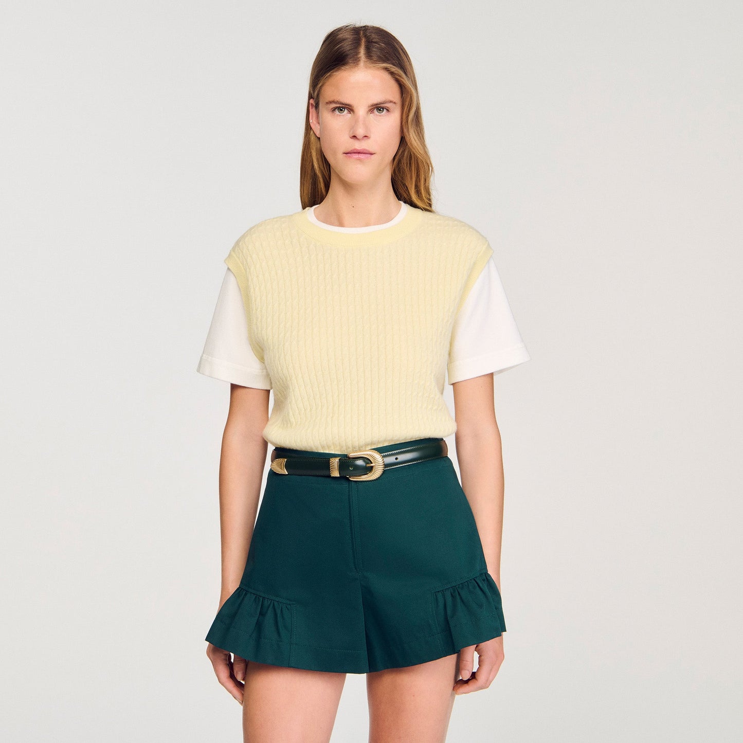 Dual Material Knit Jumper Light Yellow
