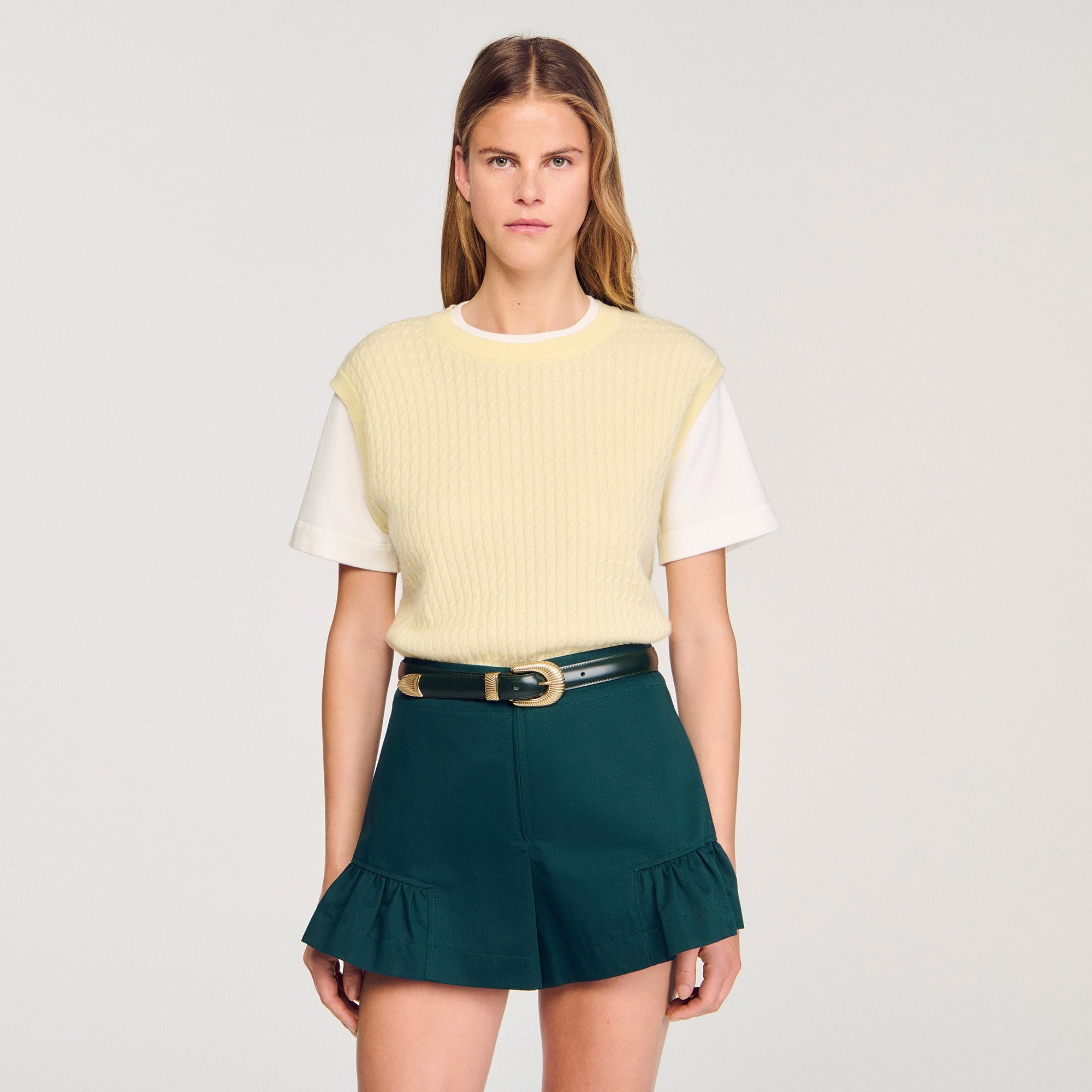 Dual Material Knit Jumper Light Yellow