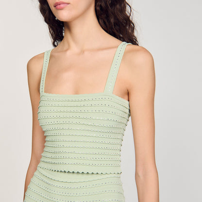 Crop Knit Top Vert Amande